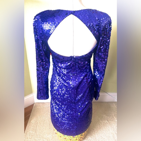 Vintage Nite Line Della Roufogan Open Back L/S Purple Sequin Dress Size: 14  - mordernwear.com